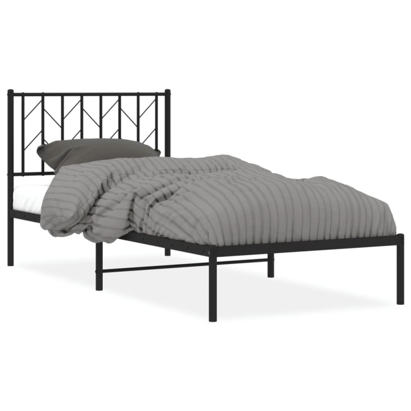 Produktbild för Sängram med huvudgavel metall svart 90x200 cm