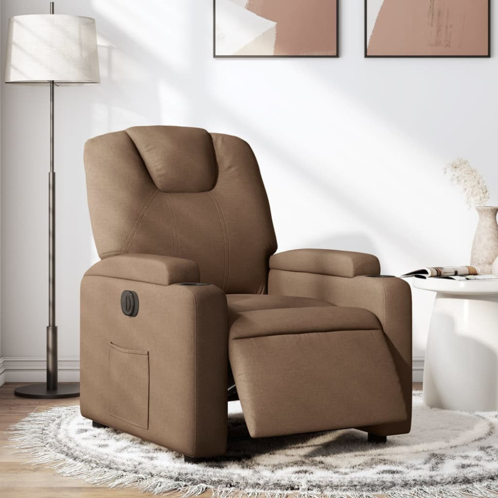 Produktbild för Elektrisk reclinerfåtölj Brun tyg