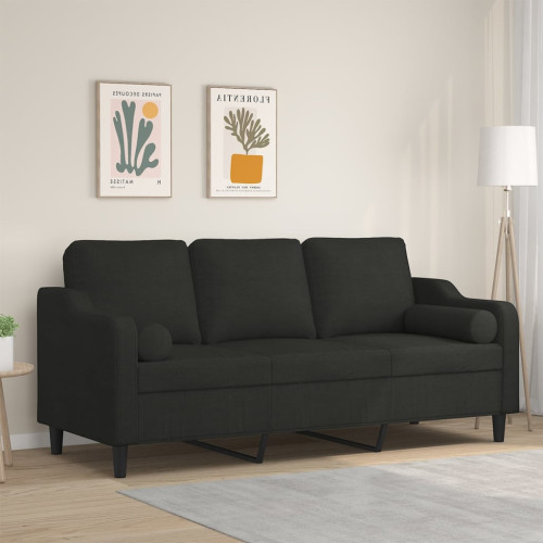 vidaXL 3-sits soffa med prydnadskuddar svart 180 cm tyg