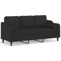 Produktbild för 3-sitssoffa med prydnadskuddar svart 180 cm tyg