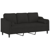 Produktbild för 3-sitssoffa med prydnadskuddar svart 180 cm tyg