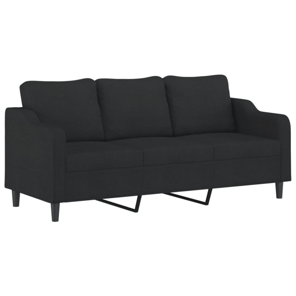 Produktbild för 3-sitssoffa med prydnadskuddar svart 180 cm tyg