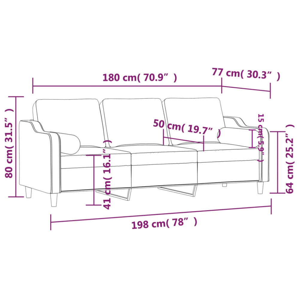 Produktbild för 3-sitssoffa med prydnadskuddar svart 180 cm tyg