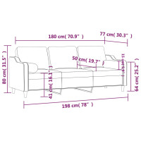 Produktbild för 3-sitssoffa med prydnadskuddar svart 180 cm tyg