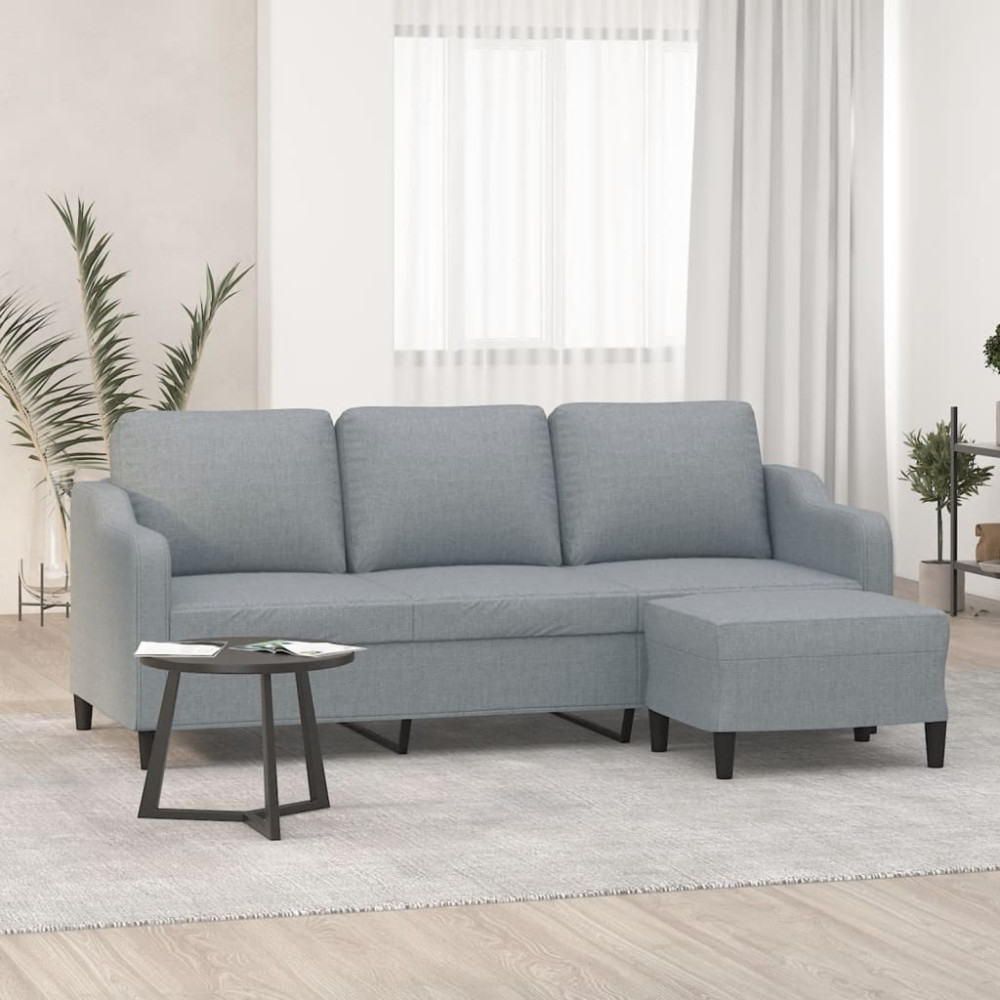 Produktbild för 3-sitssoffa med fotpall ljusgrå 180 cm tyg