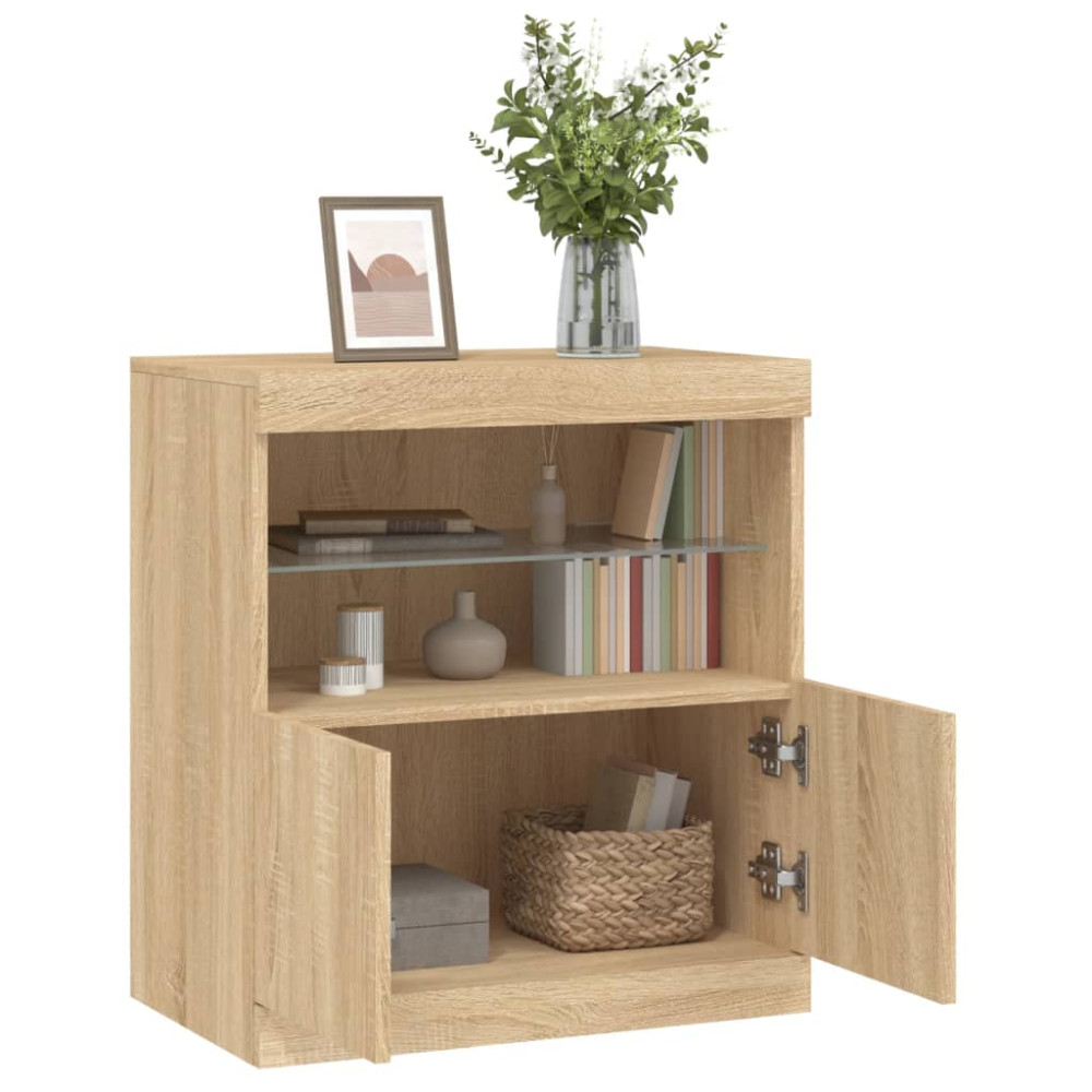 Produktbild för Skänk med LED-belysning sonoma-ek 60x37x67 cm