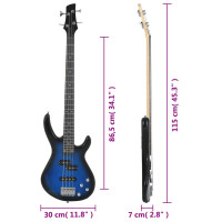 Produktbild för Elektrisk basgitarr för nybörjare med väska blå&svart 4/4 46"
