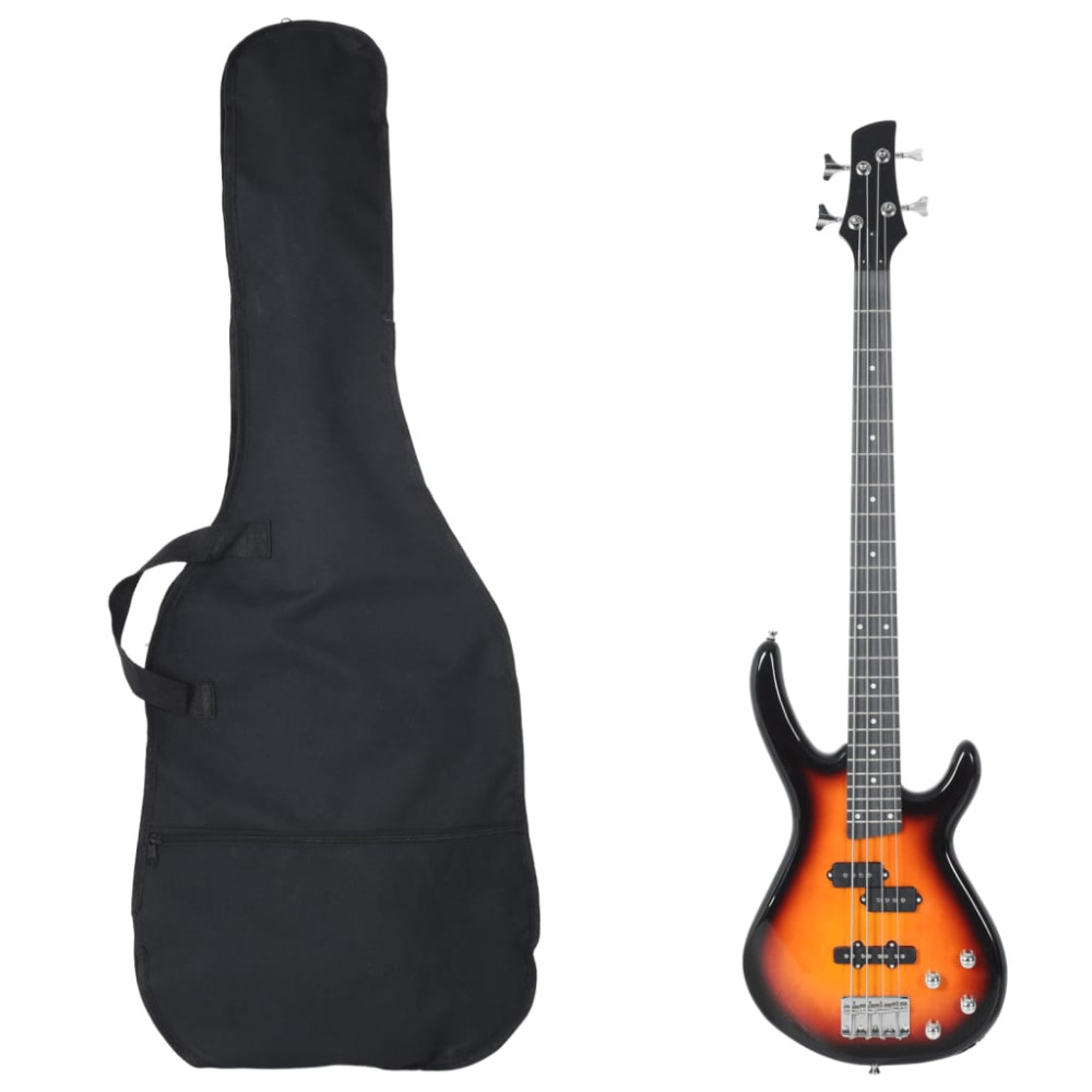 Produktbild för Elektrisk basgitarr för nybörjare med väska brun&svart 4/4 46"