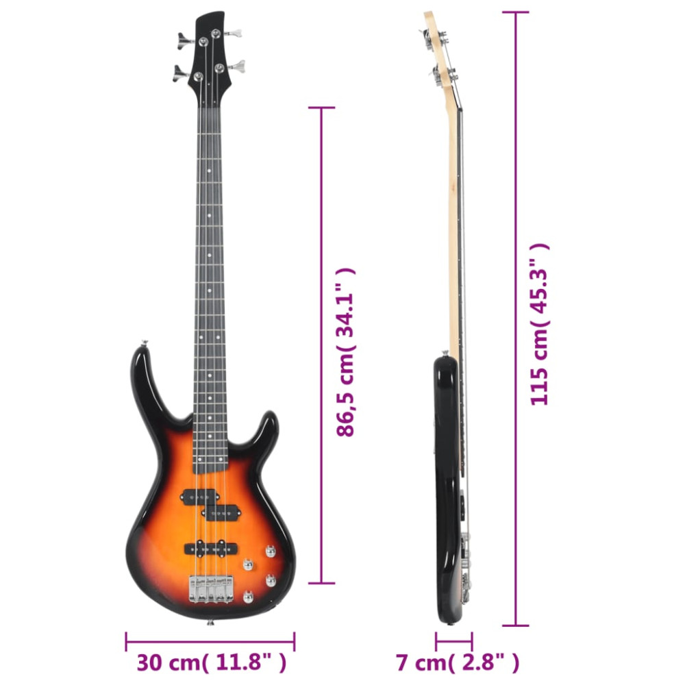 Produktbild för Elektrisk basgitarr för nybörjare med väska brun&svart 4/4 46"