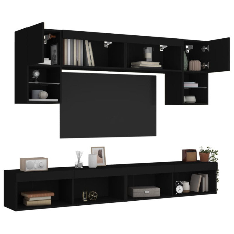 Produktbild för Tv-bänk 6 delar LED svart konstruerat trä