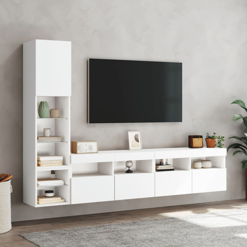 Produktbild för Tv-bänk 4 delar LED vit konstruerat trä