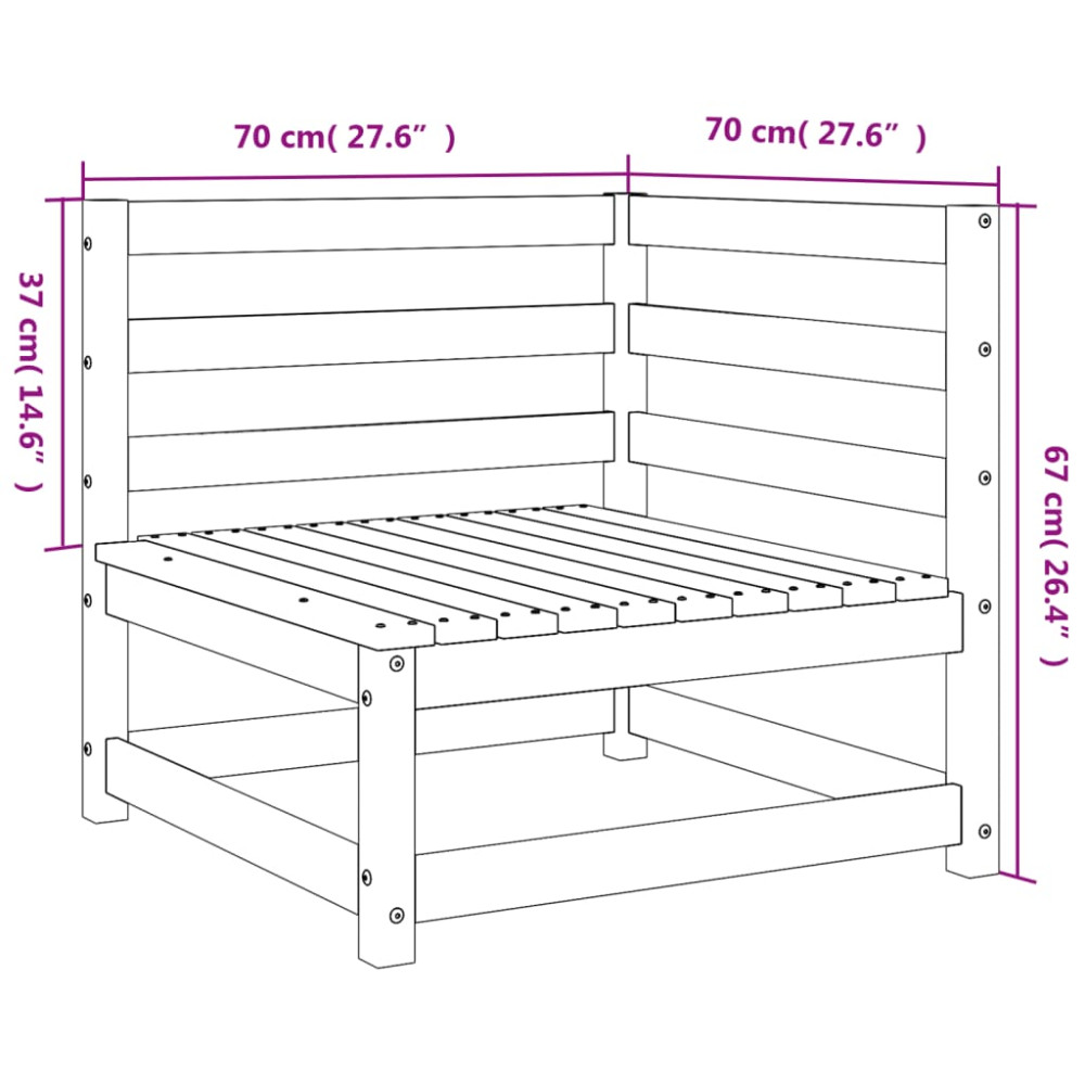 Produktbild för Trädgårdssoffa hörn 70x70x67 cm massiv furu