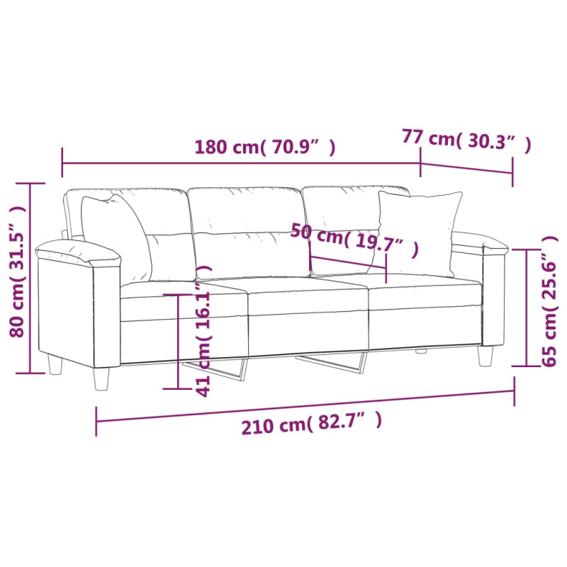 Produktbild för 3-sitssoffa med prydnadskuddar mörkgrå 180 cm mikrofibertyg
