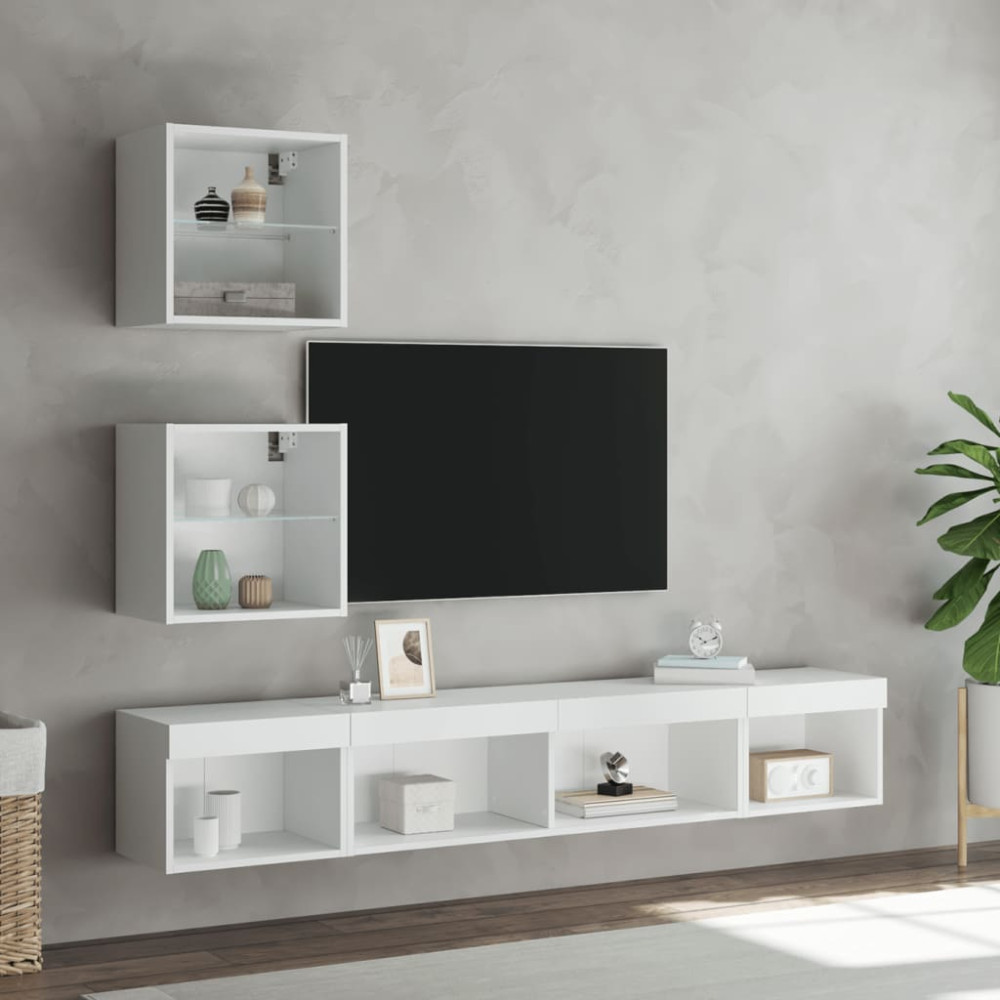 Produktbild för Tv-bänk 5 delar LED vit konstruerat trä