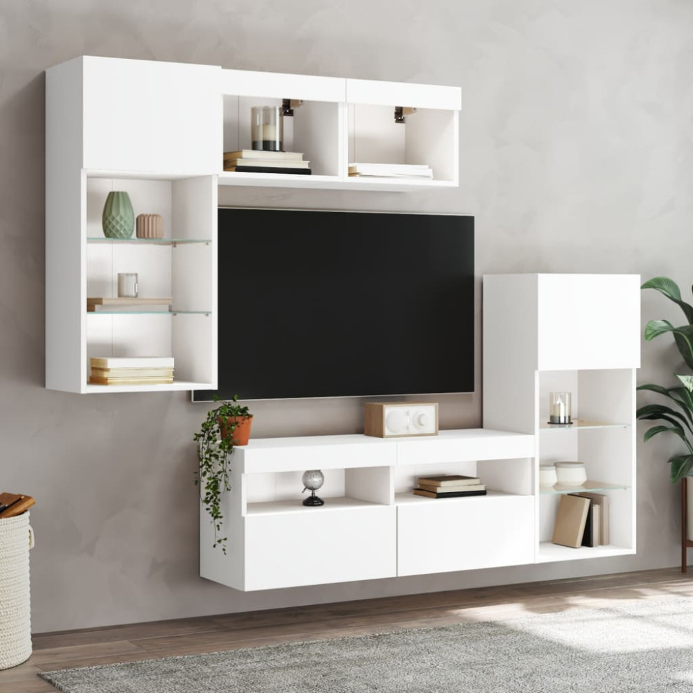Produktbild för Tv-bänk 5 delar LED vit konstruerat trä