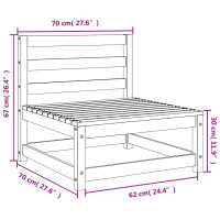 Produktbild för Trädgårdssoffa utan armstöd 2 st vit 70x70x67 cm massiv furu