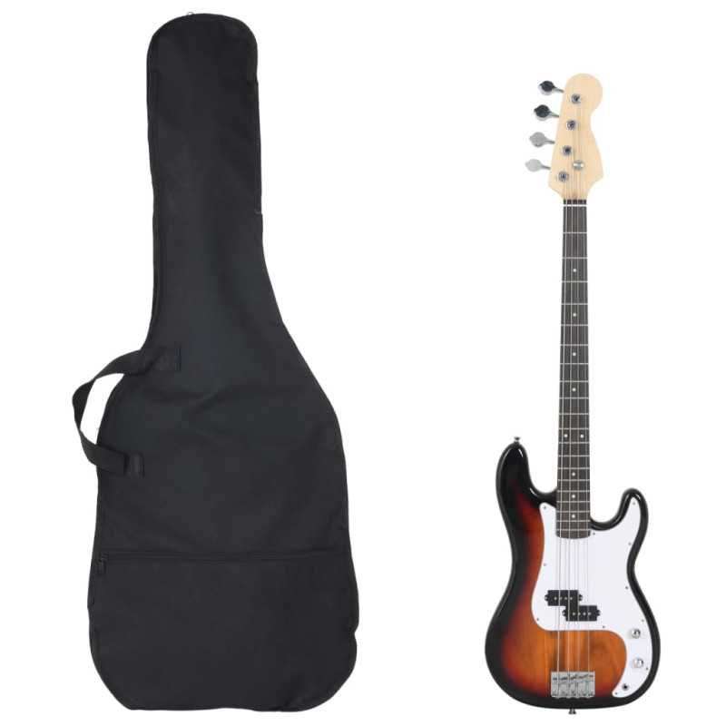Produktbild för Elektrisk basgitarr för nybörjare med väska brun&vit 4/4 46"