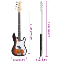 Miniatyr av produktbild för Elektrisk basgitarr för nybörjare med väska brun&vit 4/4 46"