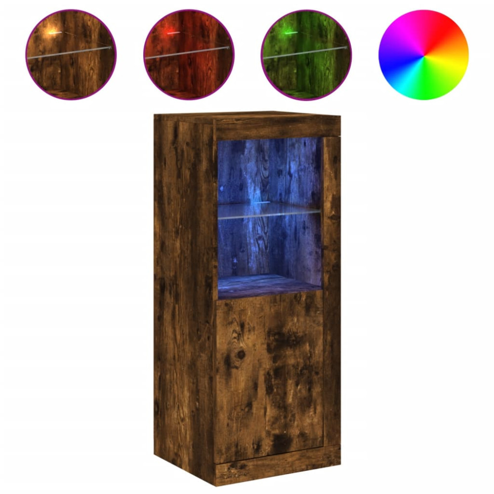 Produktbild för Skänk med LED-belysning rökfärgad ek 41x37x100 cm