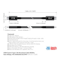 Produktbild för CLUB3D USB4 Gen3x2 Type-C Bi-Directional Cable 8K60Hz or 4K120Hz, Data 40Gbps, PD 240W(48V/5A) EPR M/M 3m / 9.84ft