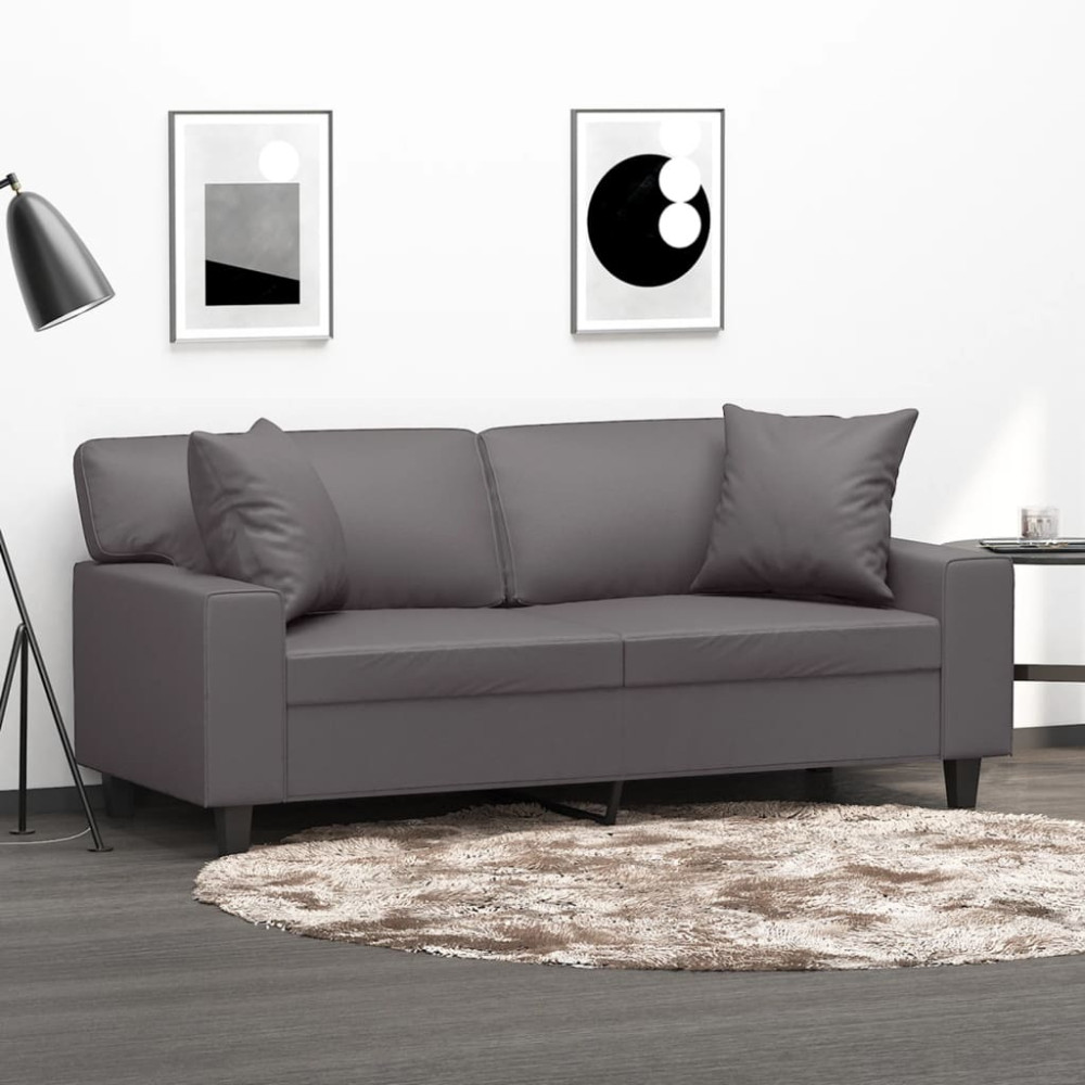 Produktbild för 2-sits soffa med prydnadskuddar grå 140 cm konstläder
