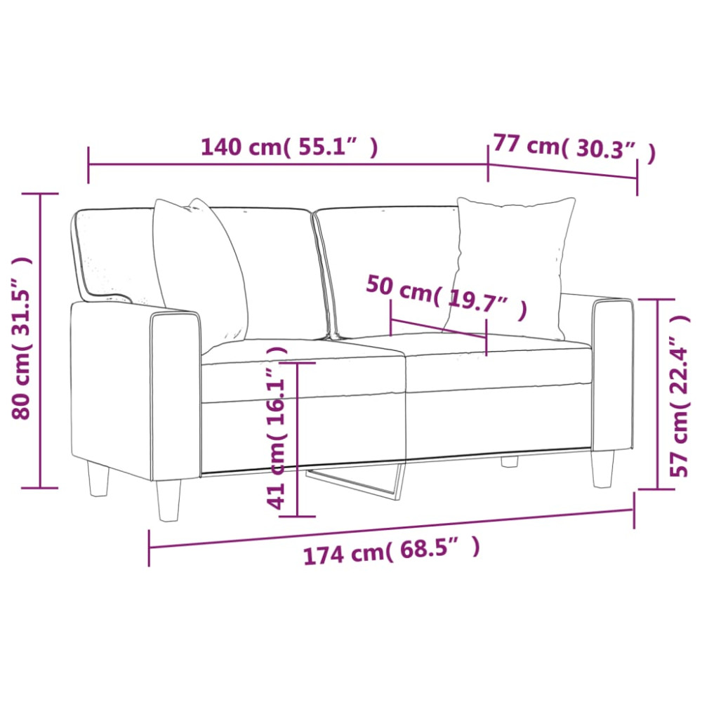 Produktbild för 2-sits soffa med prydnadskuddar grå 140 cm konstläder