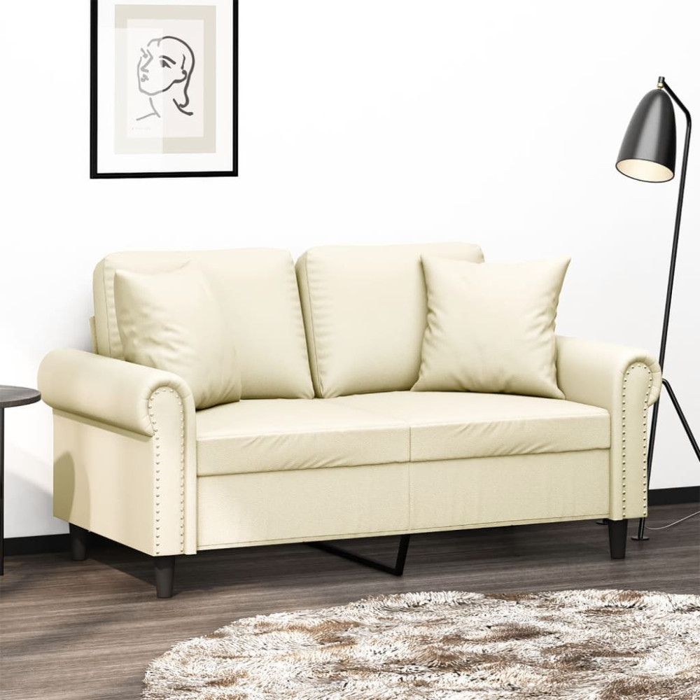 Produktbild för 2-sits soffa med prydnadskuddar gräddvit 120 cm konstläder