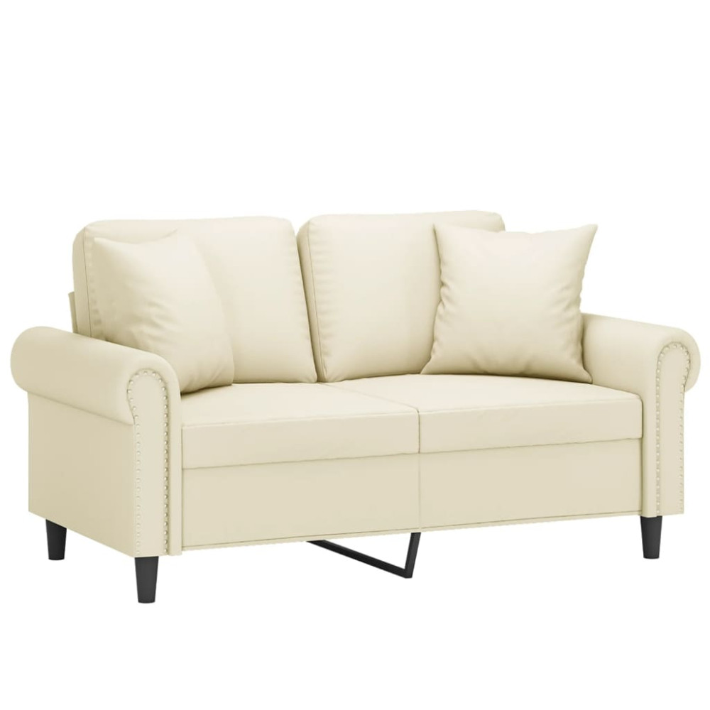 Produktbild för 2-sits soffa med prydnadskuddar gräddvit 120 cm konstläder