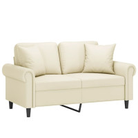 Produktbild för 2-sits soffa med prydnadskuddar gräddvit 120 cm konstläder