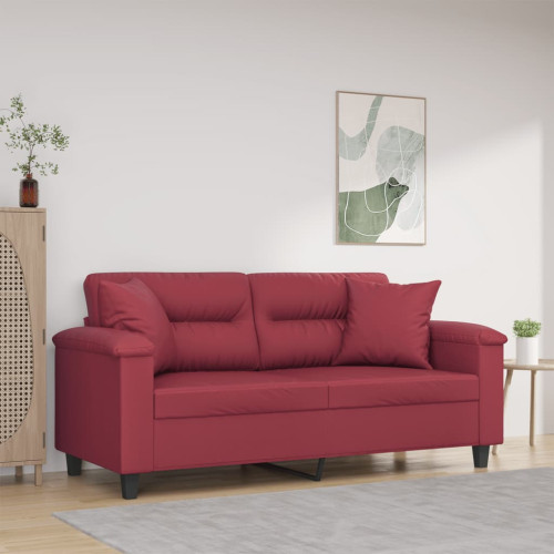 vidaXL 2-sits soffa med prydnadskuddar vinröd 140 cm konstläder