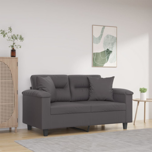 vidaXL 2-sits soffa med prydnadskuddar grå 120 cm konstläder