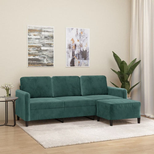 vidaXL 3-sitssoffa med fotpall mörkgrön 180 cm sammet