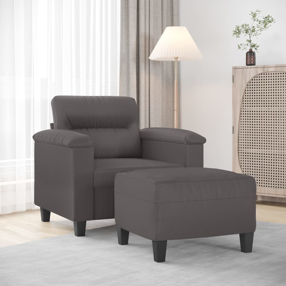 Produktbild för Fåtölj med fotpall grå 60 cm konstläder