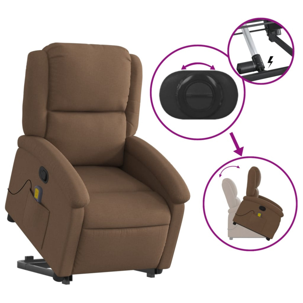 Produktbild för Massagefåtölj med uppresningshjälp brun tyg