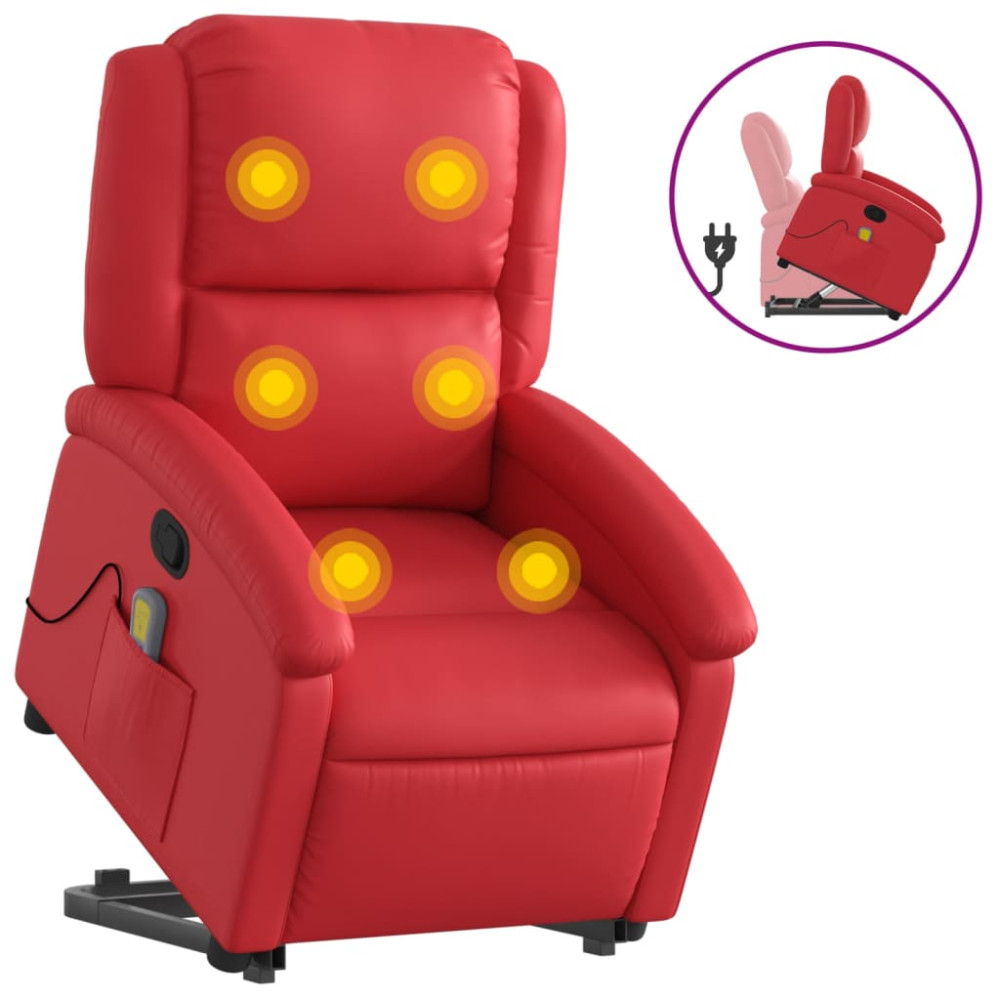 Produktbild för Massagefåtölj med uppresningshjälp röd konstläder