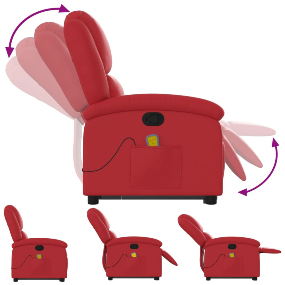 Produktbild för Massagefåtölj med uppresningshjälp röd konstläder