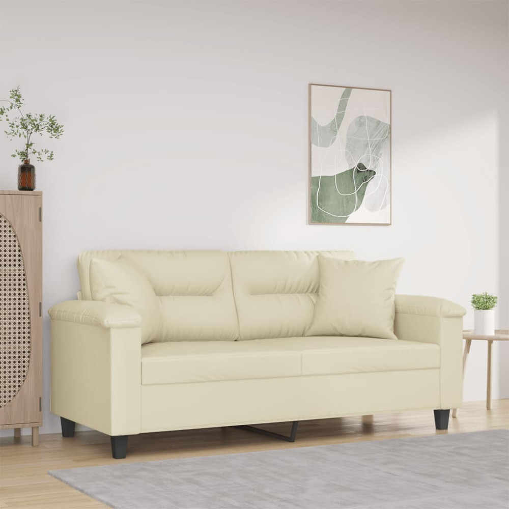 Produktbild för 2-sits soffa med prydnadskuddar gräddvit 140 cm konstläder