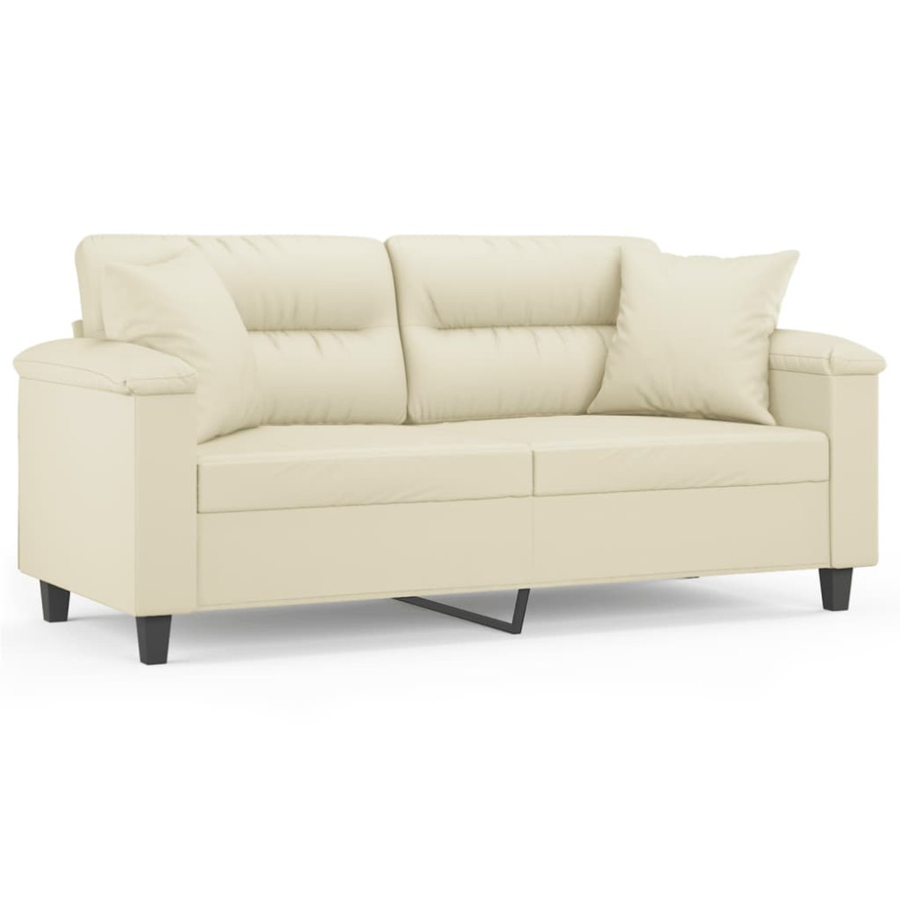 Produktbild för 2-sits soffa med prydnadskuddar gräddvit 140 cm konstläder