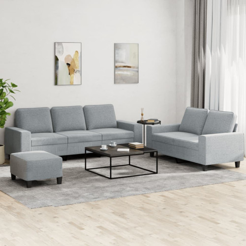 vidaXL Soffgrupp 3 delar ljusgrå tyg