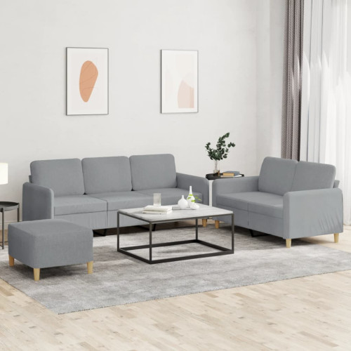 vidaXL Soffgrupp med dynor 3 delar Ljusgrå tyg