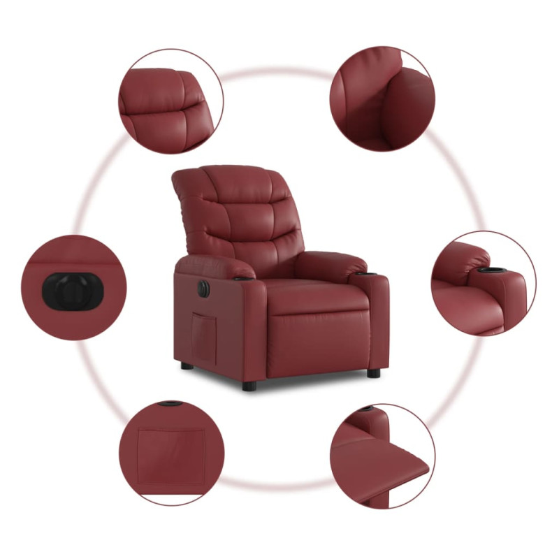 Produktbild för Elektrisk reclinerfåtölj vinröd konstläder