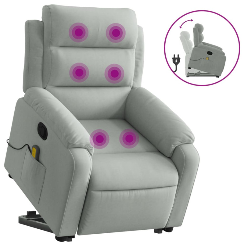 Produktbild för Massagefåtölj med uppresningshjälp ljusgrå sammet