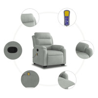 Miniatyr av produktbild för Massagefåtölj med uppresningshjälp ljusgrå sammet