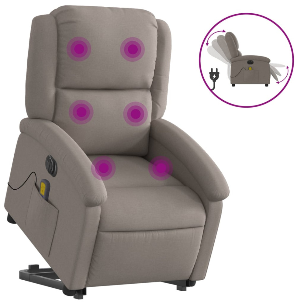 Produktbild för Elektrisk massagefåtölj med uppresningshjälp taupe tyg