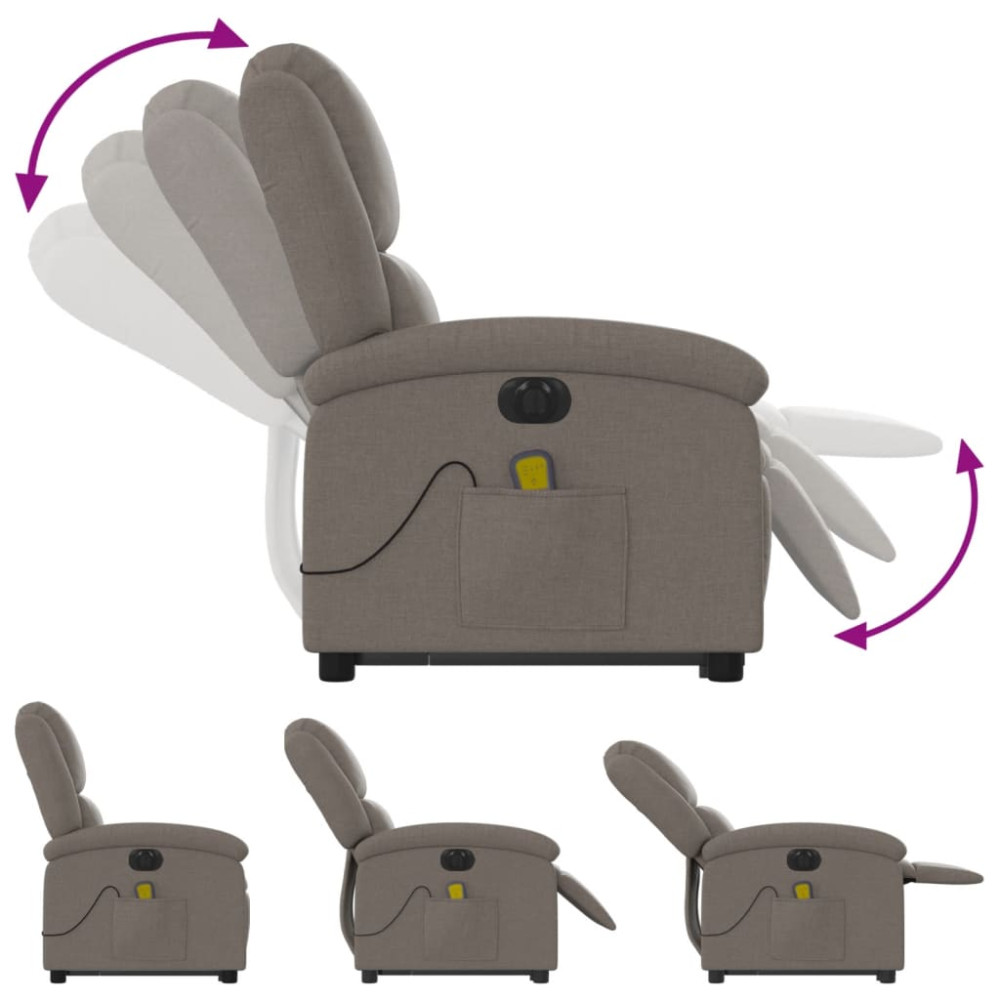 Produktbild för Elektrisk massagefåtölj med uppresningshjälp taupe tyg