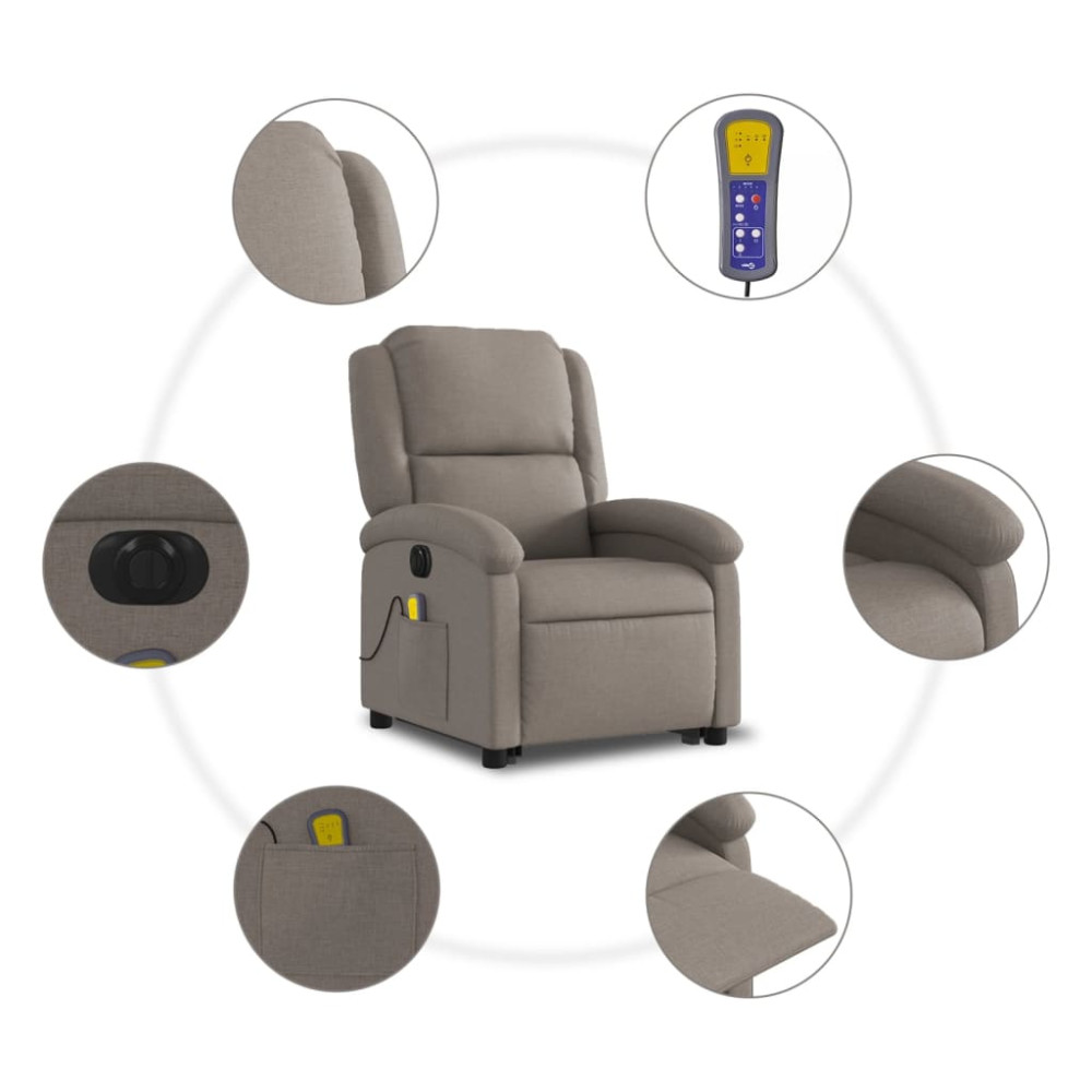 Produktbild för Elektrisk massagefåtölj med uppresningshjälp taupe tyg
