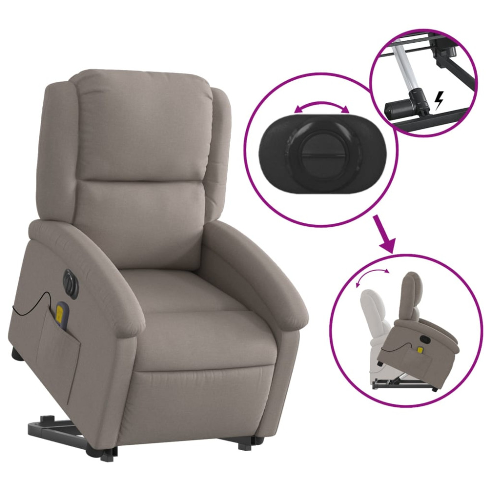 Produktbild för Elektrisk massagefåtölj med uppresningshjälp taupe tyg