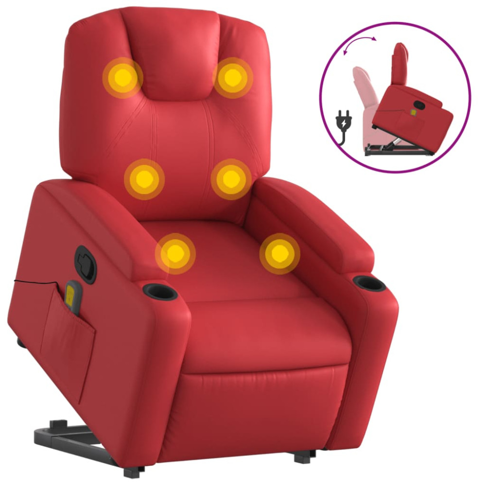 Produktbild för Massagefåtölj med uppresningshjälp röd konstläder