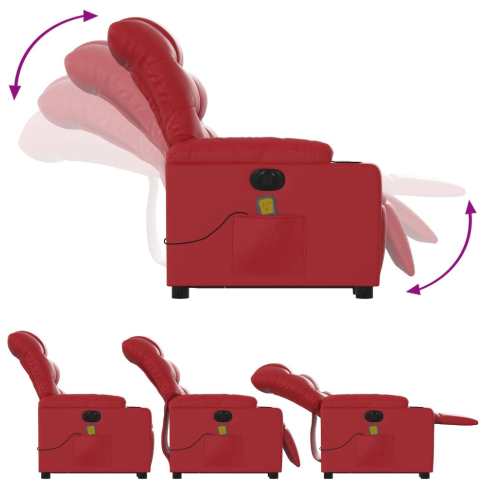 Produktbild för Massagefåtölj med uppresningshjälp röd konstläder