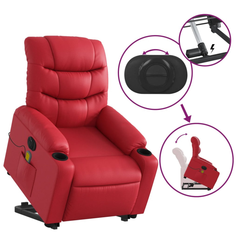 Produktbild för Massagefåtölj med uppresningshjälp röd konstläder